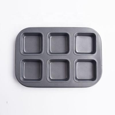 China Sustainable Carbon Steel Cake Square Non-Stick 6 Cavity Metal Roll Cupcake Baking PA for sale