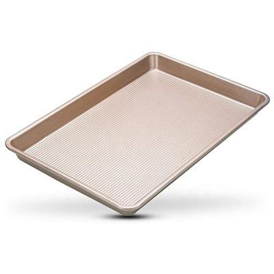 China 18x Viable 13 Inch 0.8 Mm Thick Carbon Steel Diamond Bottom Champagne Colored Nonstick Rectangle Shape Baking Pan Set Cookie Sheet for sale