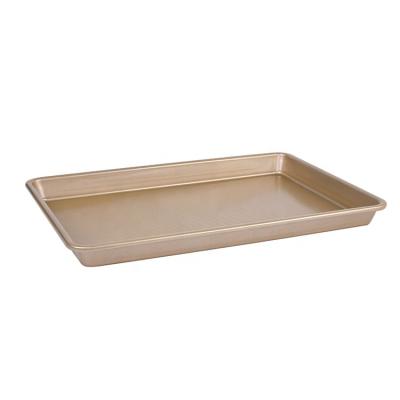 China 15 x 10 Inch Viable Deep Baking Tray Tray Set 0.8 Mm Carbon Steel Diamond Textured Base Gold Nonstick Rectangle Shape Cake Cookie Pan for sale