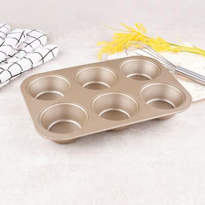 China 6 Cavity Sustainable 0.8 Mm Thickness Diamond Base Carbon Steel Gold Easy Release Stick Non Coating Deep Hole Cupcake Baking Pan Muffin Tray for sale