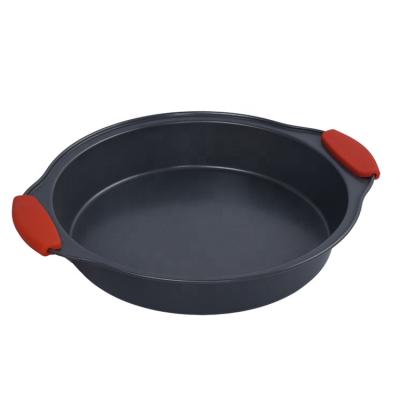 China Sustainable Zhejiang 3D Pop Making Dessert Carbon Steel Non-Stick Metal Deep Round Cake Mold With Silicone Handle for sale