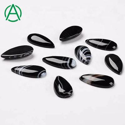 China None ArthurGem Natural Black Striped Agate Pear Cabochon, Gemstone Cabochons For Jewelry Making for sale