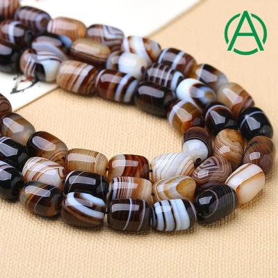 China None ArthurGem Natural Black Brown Striped Agate Drum Beads, Striped Agate Barrel Beads For Jewelry Making for sale