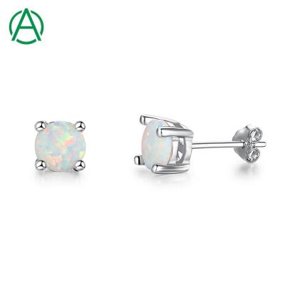 China ArthurGem Jewelry CLASSIC 925 Sterling Silver High Quality Delicacy Round Opal Stud Earrings For Women Girls for sale