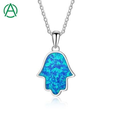 China Wholesale Cute Fashion Silver Jewelry from ArthurGem, 925 Sterling Silver Hamsa Blue Fire Opal Necklace for Women Gifts for sale