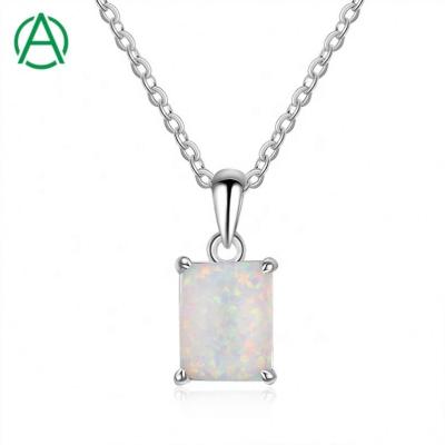 China Fashionable ArthurGem S925 Sterling Silver Jewelry Rectangle Opal Necklace Wholesale OEM Pendant Supplier for sale