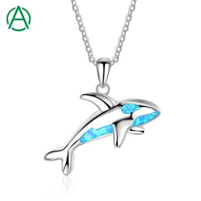 China ArthurGem Cute Whale Opals Necklace 925 Sterling Silver Blue Opal Whale Pendant Necklace For Women for sale