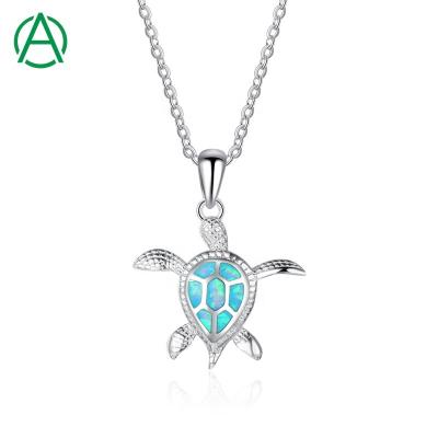 China ArthurGem Cute Turtle Opals Necklace 925 Sterling Silver Jewelry For Women Ocean Blue Turtle Opal Fire Pendant Necklace for sale