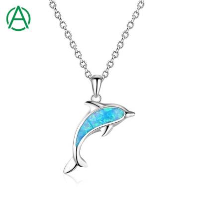 China Cute Dangling Blue Gemstone from ArthurGem S925 Sterling Silver Hawaiian Jewelry Animal Opal Dolphin Blue Necklace for Women for sale