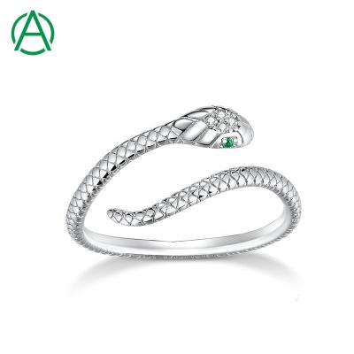 China ArthurGem TRENDY Vintage Pave Snake Animal Ring 925 Sterling Silver Snake Adjustable Ring For Women for sale