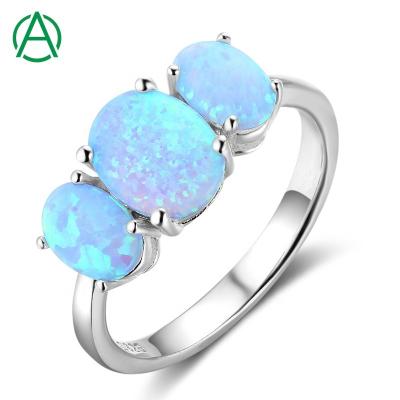 China ArthurGem CLASSIC 925 Sterling Silver Blue Opal Three Stone Rings For Women Girls Gifts for sale