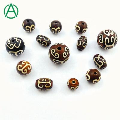 China Wholesale 8/10/12/14/16mm Undetermined Fret Pattern ArthurGem Tibetan Agate Beads Loose Tibetan Agate Beads For Jewelry Making for sale