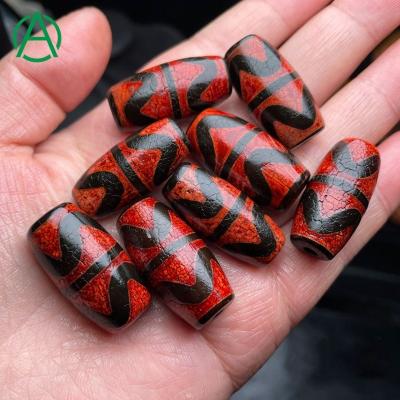 China Wholesale Natural Undetermined Dzi ArthurGem Tiger Teeth Dzi Rice Shape Natural Red Tibetan Agate Beads Loose Beads For DIY Jewelry Making for sale