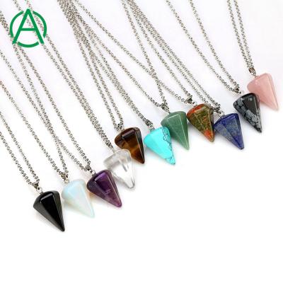 China No ArthurGem Pendulum Natural Stone Amulet Reiki Healing Crystal Pendant Meditation Hexagonal Pendulum for sale