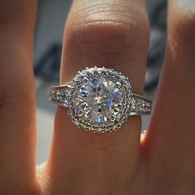 China 2021 Lady Anillos Big Round Romantic Flower Noble CAOSHI Royal Zircon Rings Silver Tasty Vintage Wedding Rings for sale