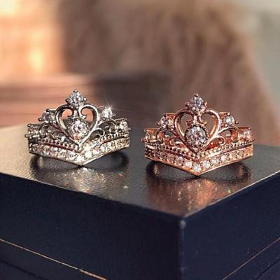 China Wholesale Silver Rose Gold Plated Rings White Sapphire Anillos Jewelry Women's Wedding Engagement Ring 925 TRENDY Fashion Crown CAOSHI for sale