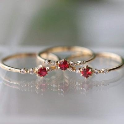 China Caoshi Super Thin Simple 18K Gold Plated Super Thin Women Ruby Diamond Jewelry Gold Wedding Tasty Rings Anillos for sale