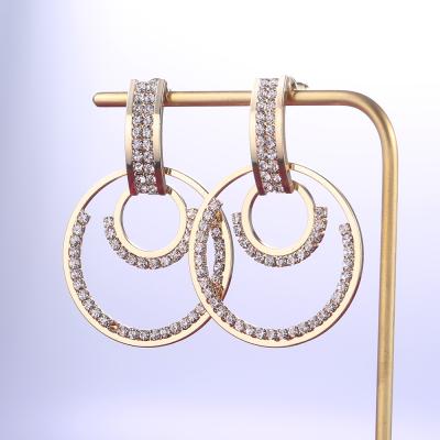 China CAOSHI 3 Color Fashion ODM Rhinestone OEM Fashion Gold Circle Crystal Earrings Custom Earrings for sale