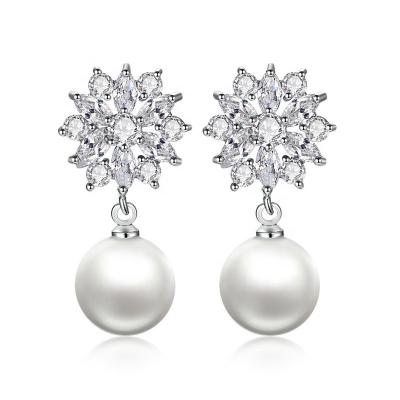 China Caoshi Environmental Friendly 925 Silver Plated Flower Shape Drop Earrings For Women's Wedding Flower Pearl Earrings for sale