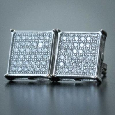 China CAOSHI Hip Hop Color Zircon Bling Earring Geometry Silver Shiny Luxury Punk Stud Earring Square Stud Earrings For Men for sale