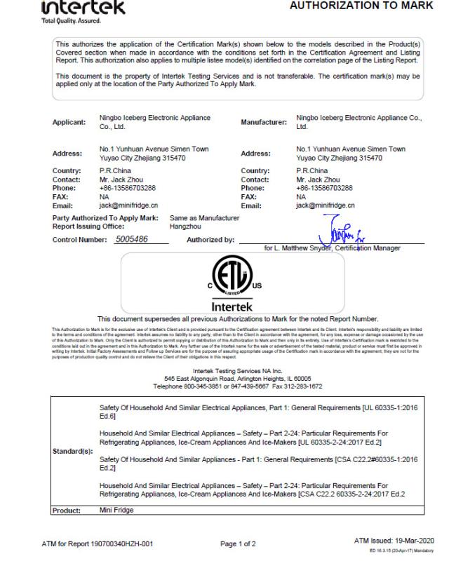 ETL - Ningbo Iceberg Electronic Appliance Co., Ltd.