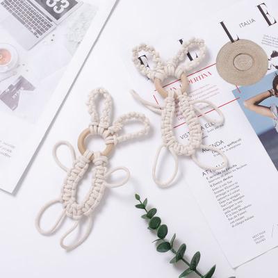 China Children Playing 2021 Ins Fashion Soft Cute Wooden Knit White Rabbit Baby Room Decoration Baby Teether Toy for sale