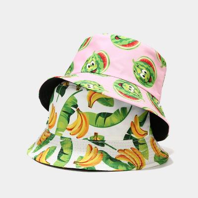 China New Reversible Black White Picture Summer Umbrella Fruit Pattern Printed Cotton Bucket Hat Caps Women Men Fisherman Cap Hat for sale