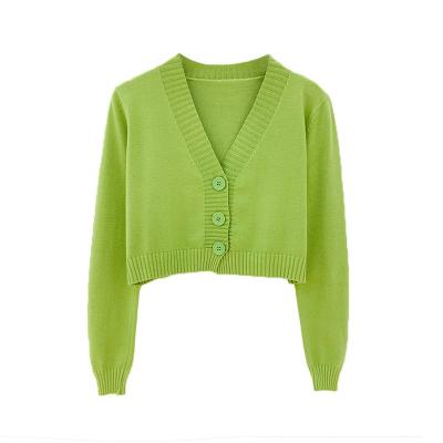 China 2021 Korean New Women's Short Sleeve V-Neck Sweater Parride Knitted Crop Cardigan Tops Long Green Blue for sale