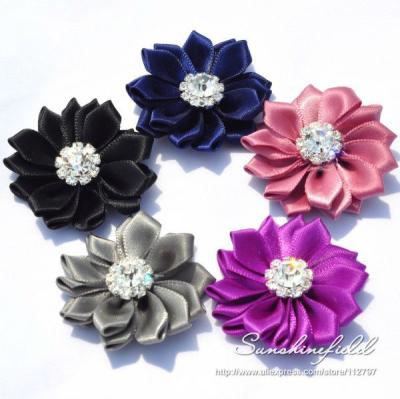 China Hot Selling Mini Satin Ribbon Flower With Artificial Diamond DIY Bridesmaid's Hair Accessories Eco-friendly Sunshine Field for sale