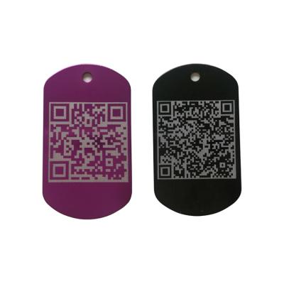 China Custom Europe Laser Metal Oxidized QR Code Dog Tag Wholesale White Anodized Aluminum Laser Engraving Metal Dog Name Tag Plate for sale