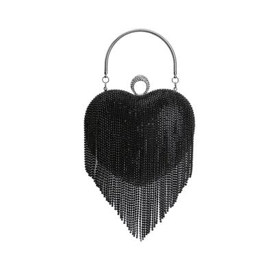 China High Quality Women Tassel Metal Frame Evening Clutch Bag Rhinestone Rhinestone Wedding Party Purse Luxury Heart Shaped Handbag for sale