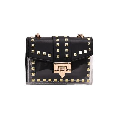 China New Fashion High Quality 2021 Summer Handbag Rivet Transparent Plastic Chain Shoulder Single Messenger Jelly Bag For Women for sale