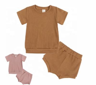 China parride customized logo ribbed kids clothing set boutique babies clothes 0-6 girls 2 pieces cotton kids short set for sale