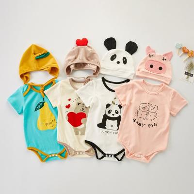 China Cozy baby clothes 2022 new arrival mameluco del babe infant toddler baby onsie print cute animal matching romper with hat for sale