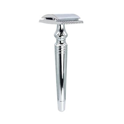 China Twin Blade Safety Razor For Men Shaving Stainless Steel Sliver Logo Twin Blade Shaver for sale