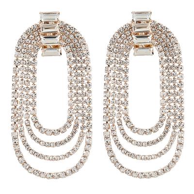 China Trendy Super Fashion Dinner Series Alloy Diamond Rhinestone Glass Diamond Oval Snap Chain Earrings for sale