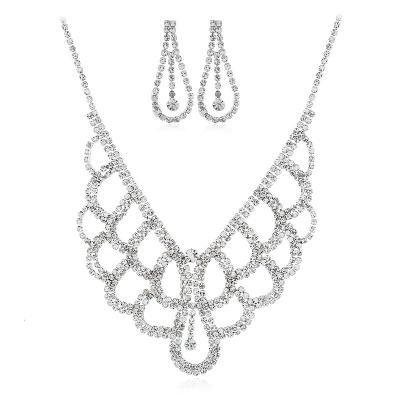 China 2022 CLASSIC Two Piece Necklace Bridal Earrings Waterdrop Rhinestone Wedding Jewelry Accessories for sale