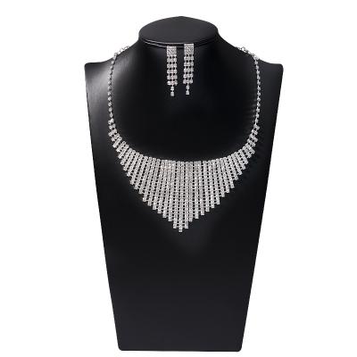 China 2022 New Fashion CLASSIC Bridal Jewelry Set Cheap Bridal Necklace Zircon Silver Plated Jewelry Two Sets for sale