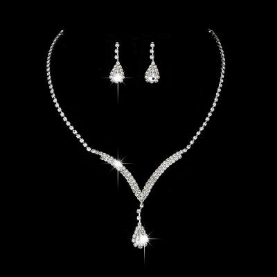 China 2022 CLASSIC Bride Wedding Zircon Jewelry Set Water Drip Necklace Earrings for sale