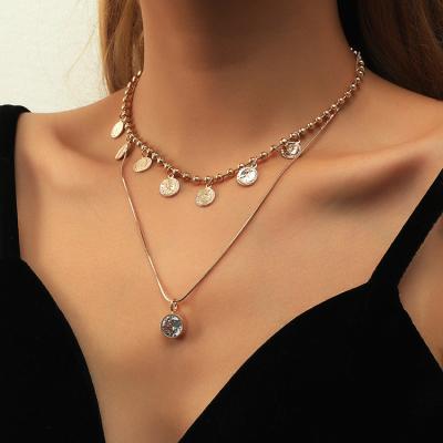 China FASHIONABLE Bronze Copper Cuban Lock Layered Necklace Zircon Sweater Chain Human Clavicle Key Chain for sale