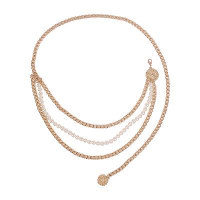 China TRENDY Simple Shooting Multilayer Metal Street Retro Street Chain Fashion Bead Waist Chain for sale