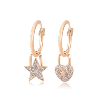 China Simple earring 420 xuping fashion elements star and moon rose asymmetrical gold earring jewelry for sale