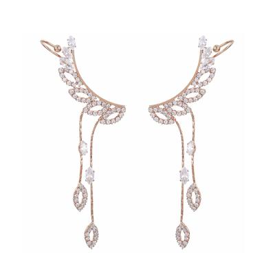 China single earring 307 xuping rose multi gold plated Zircon ear clip tassel earrings with leaf for sale