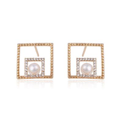 China 94653 Ethnic Hot Selling Square Pearl Shape Women Unique Jewelry Double Earrings for sale