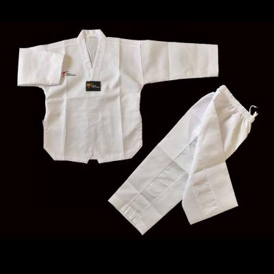 China Taekwondo training high quality OEM WTF hot sale polyester cotton kids training dobok Taekwondo uniforms from China manufacturer for sale