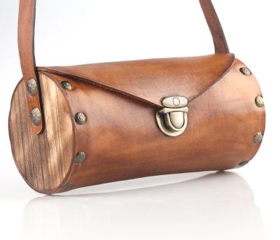 China 2022 fashion shoulder cross -body wooden bucket purse genuine leather handbags for women for sale