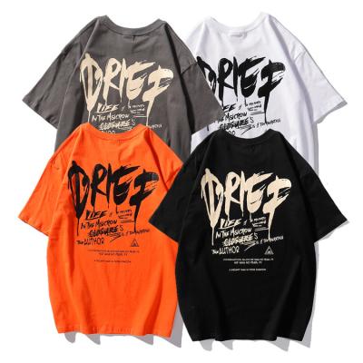 China 100% Cotton Designer Vintage Street Anti-Wrinkle New Trend T-Shirts Black Oversized Printing Graphic Tees Men for sale