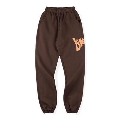 China Anti-wrinkle designer thick streetwear wide leg men no drawstring brown unisex heavy cotton 100% puff print custom sweatpants for sale