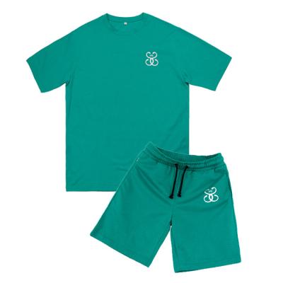 China Breathable Cotton Screen Printing Logo Green T Shirt Men 100% Custom Made Shorts Set for sale