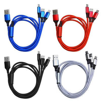 China 3 in 1 usb cable charging custom 3 in one usb cable 3 in-1/3in1 data cable nylon charging phone type C Android 3 in 1 usb cable charger for sale